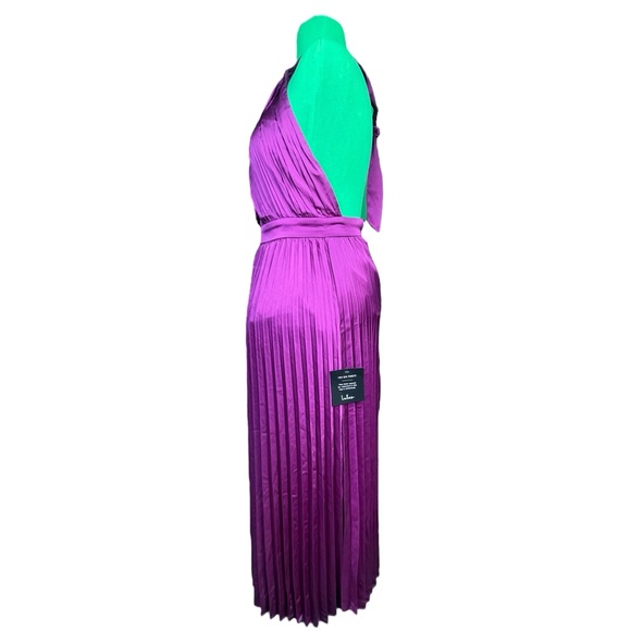 Lulus Totally Charming Purple Satin Pleated Halter Midi Dress Lulu’s Small NWT - Picture 9 of 13